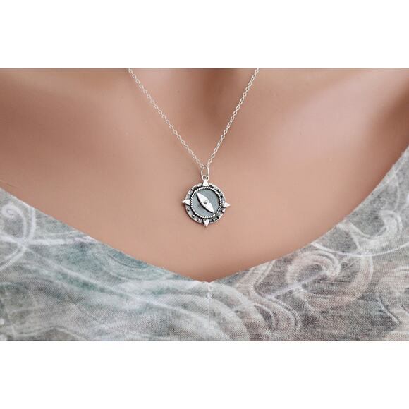 Sterling Silver Handmade Spinning Needle Compass Charm Necklace - Picture 2 of 4